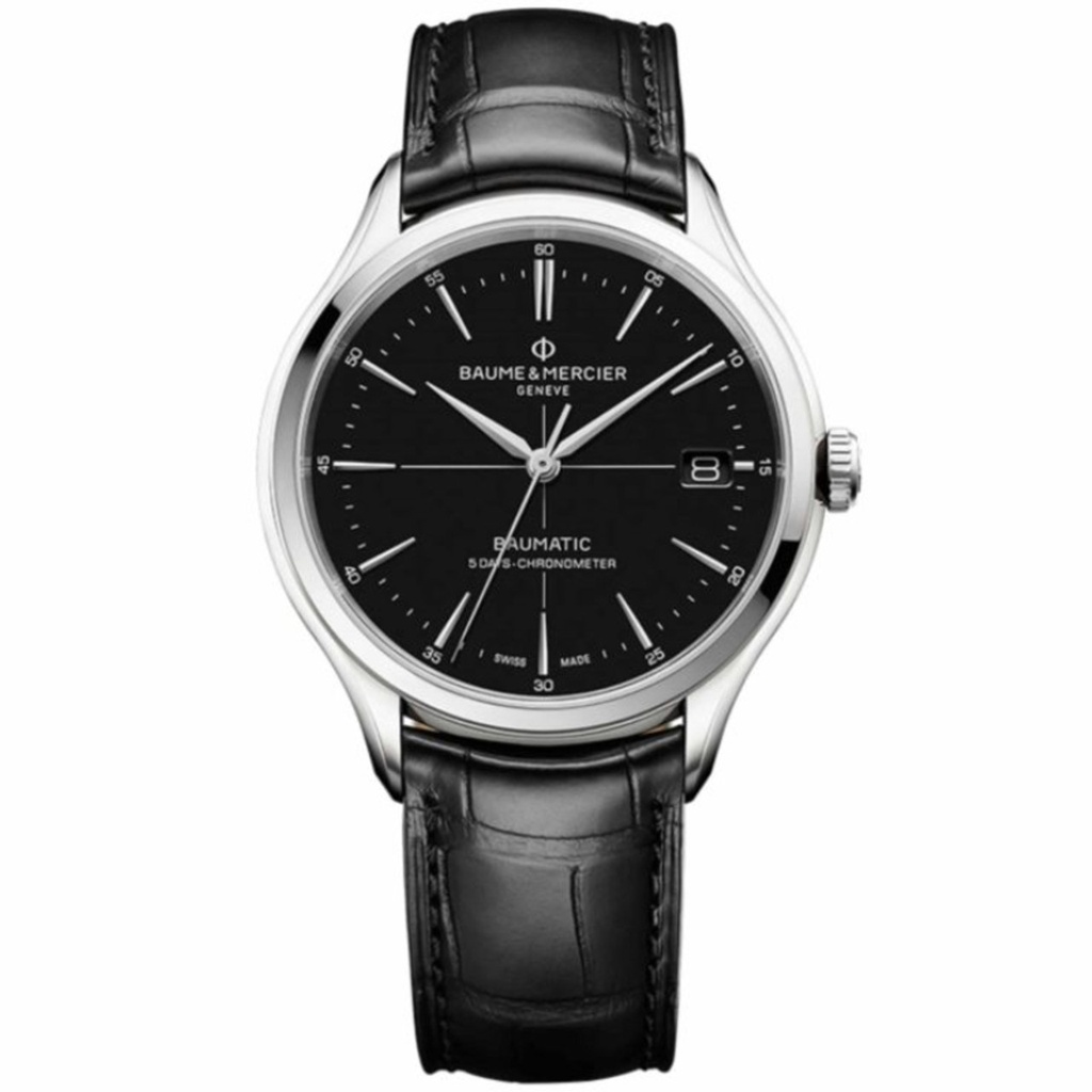 Clifton Baumatic Steel & Leather Black Dial