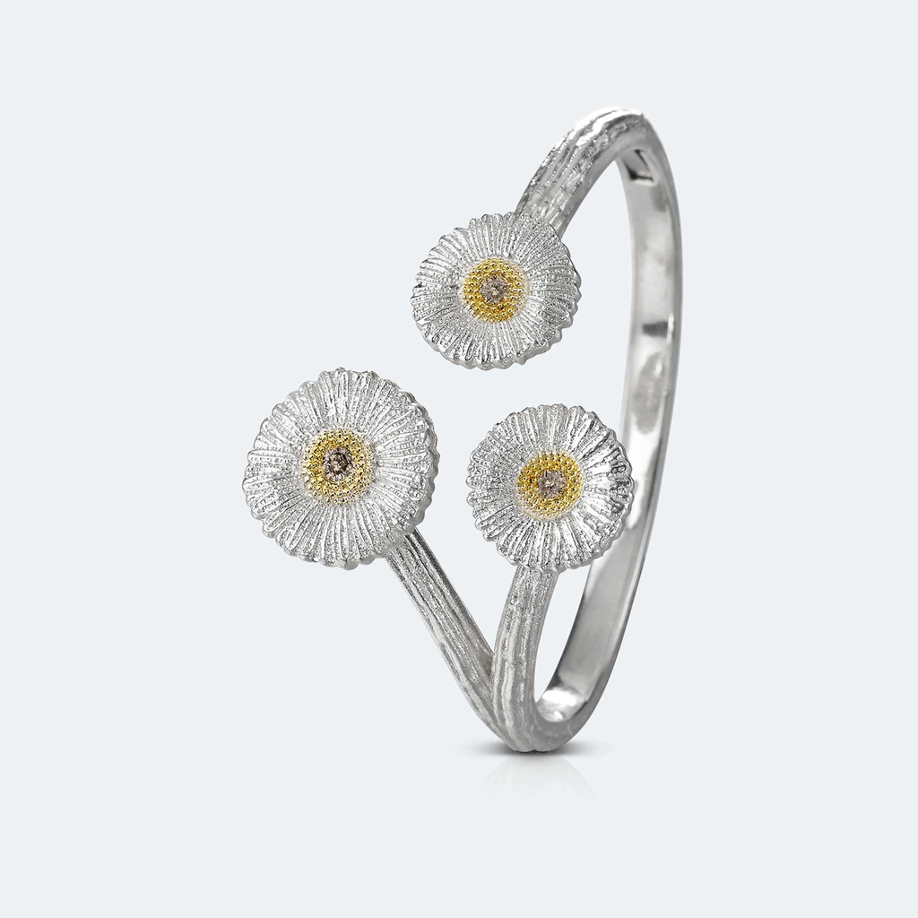 bracelet blossoms gardenia silver with gold and diamonds