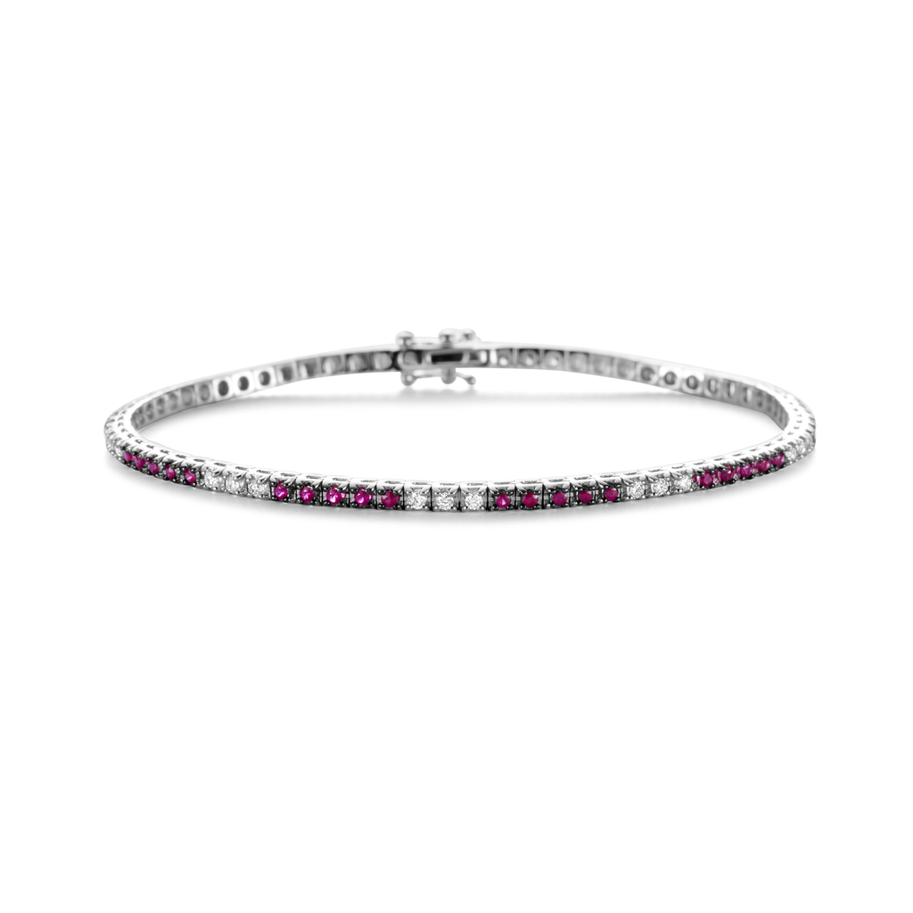 Tennis bracelet with diamonds and rubies