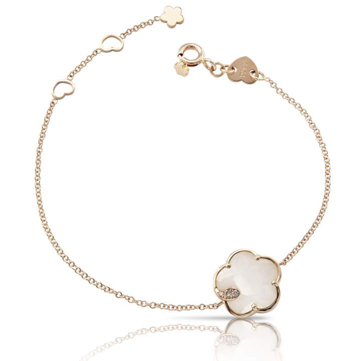 Petit Joli Bracelet in Pink Gold with White Agate, White and Champagne Diamonds
