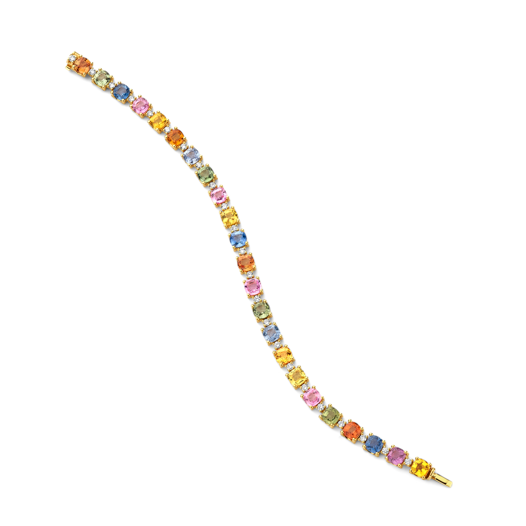 Bracelet in Pink Gold with Diamonds and Multicolor Sapphires