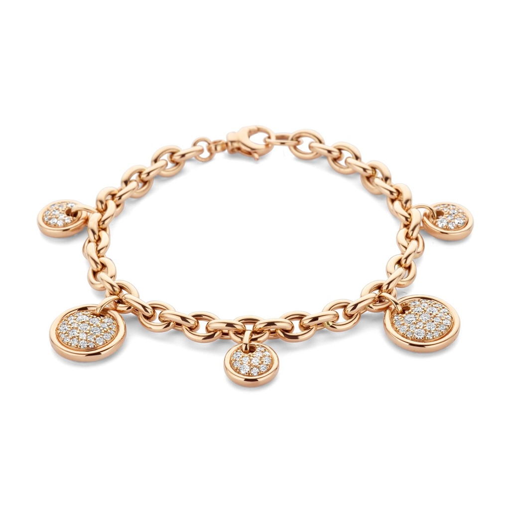 Pink Gold Bracelet with Round Charms with Diamonds