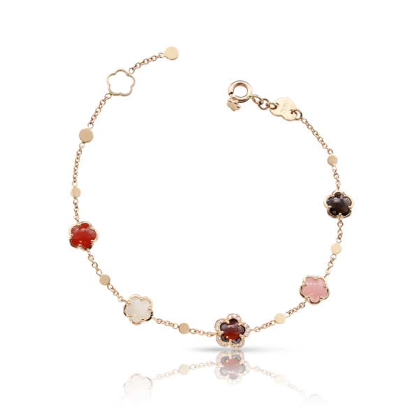 Figlia dei Fiori Bracelet in Pink Gold with Moonstone, Pink Chalcedony, Carnelian, Red Garnet, Smoky Quartz, White and Champagne Diamonds