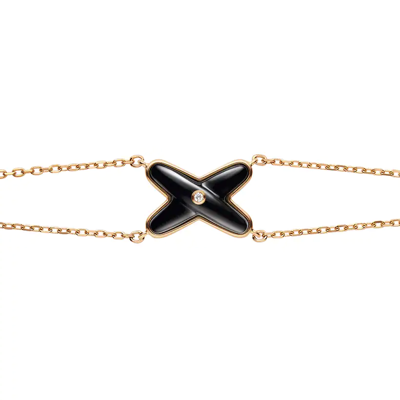 Jeux de Liens bracelet in pink gold, set with onyx and a brilliant-cut diamond.