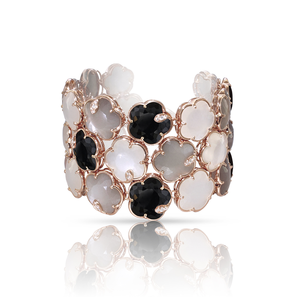 BoBouquet Lunaire Bracelet in Pink Gold with Grey and White Moonstone, Onyx and White Diamonds