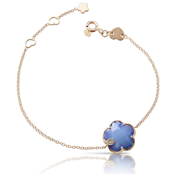 Petit Joli Bracelet in Pink Gold with Blue Moon (White Agate and Lapis Lazuli doublet), White and Champagne Diamonds