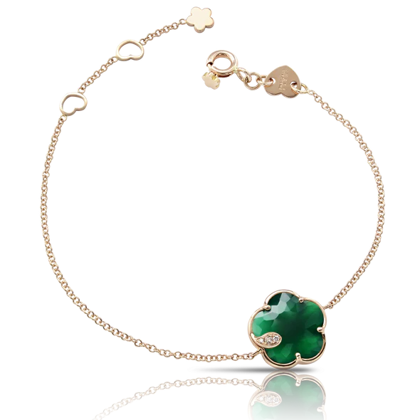 Petit Joli Bracelet in Pink Gold with Green Agate, White and Champagne Diamonds