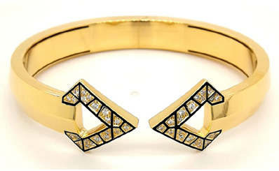 Brute Bangle is Yellow Gold, Enamel and White Diamonds