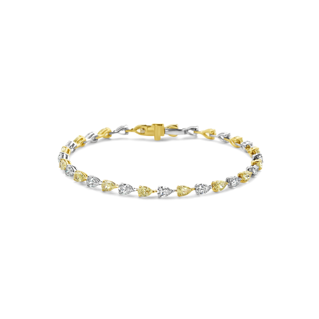 Tennis Bracelet with White and Yellow Pear-Cut Diamonds