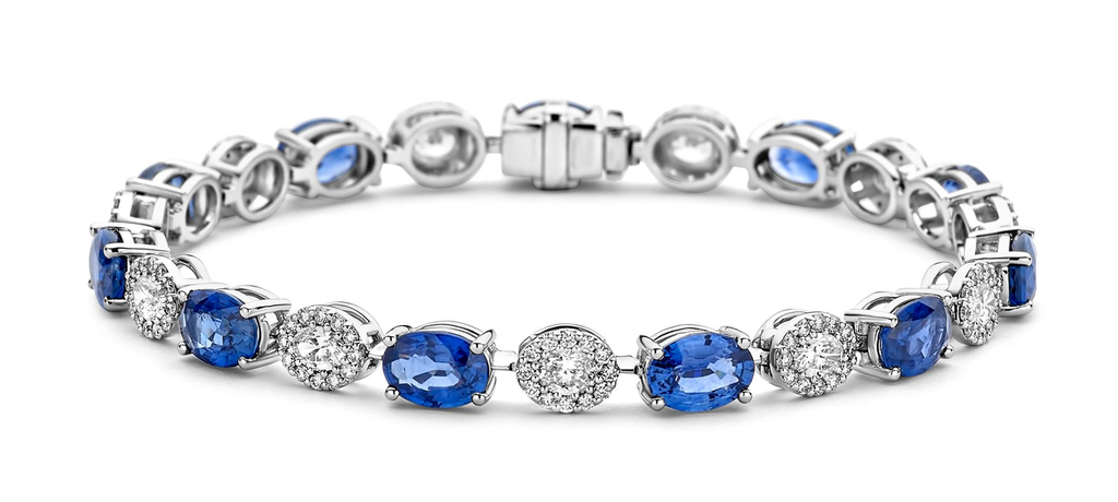 Whitegold bracelet with diamonds and sapphires