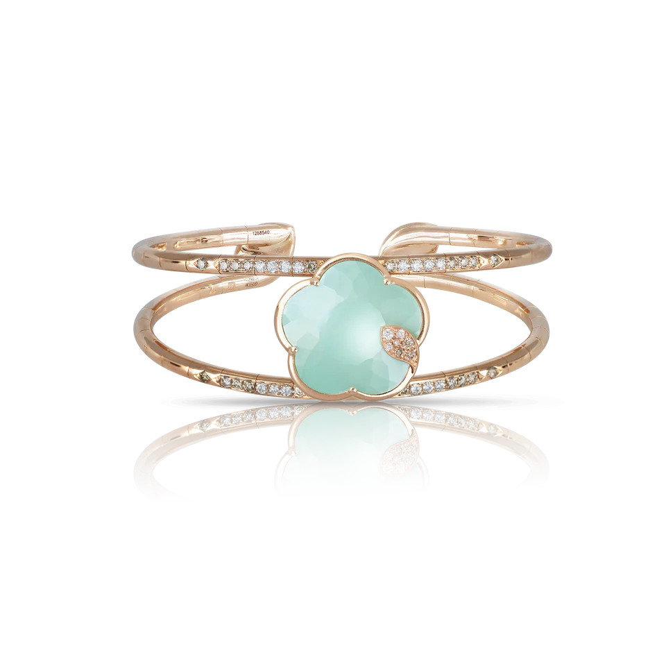 Limited Edition Bracelet in Pink Gold with Turquoise and White Moonstone and Diamonds White Moon