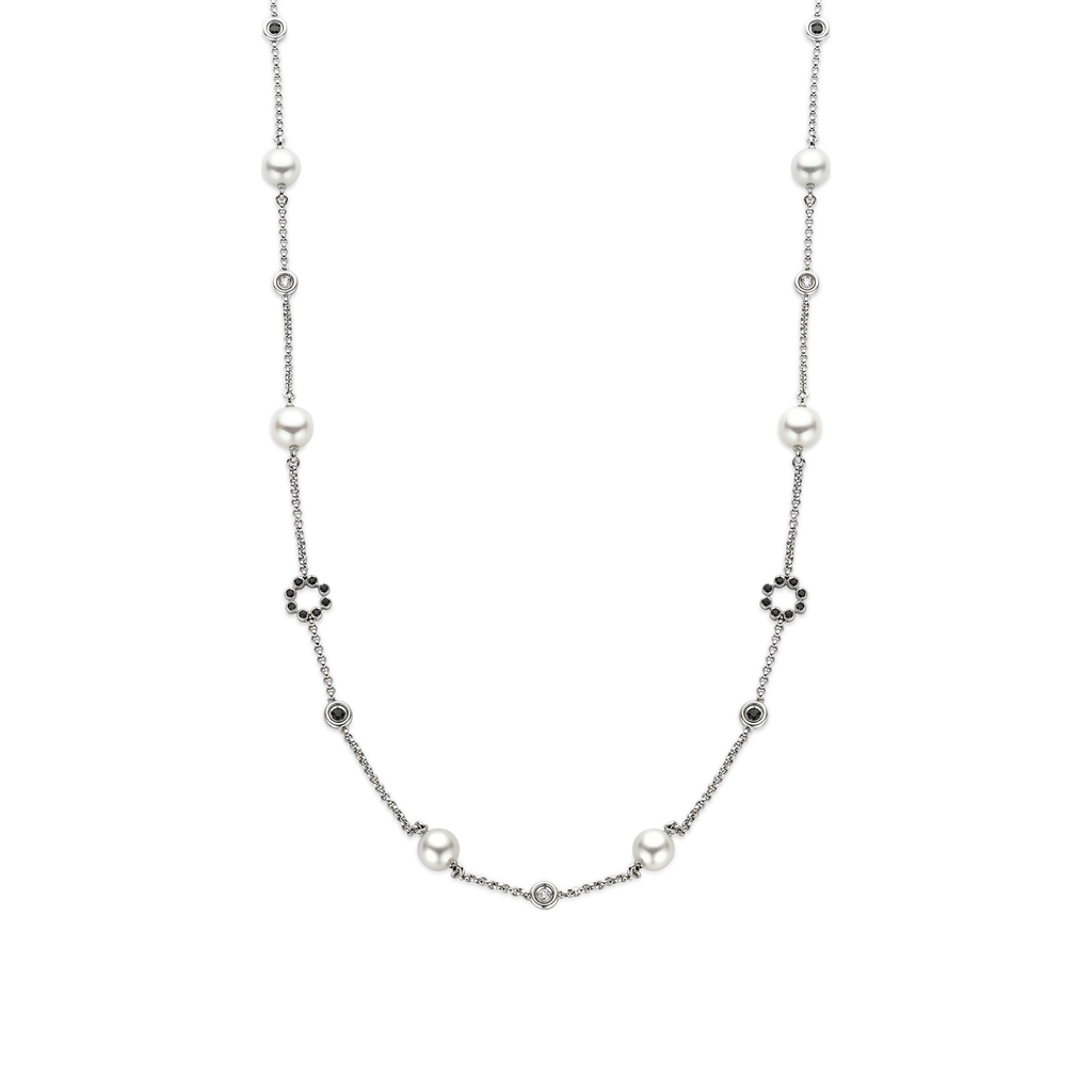 Sautoir Whitegold with Spinelle, Pearls and Diamonds