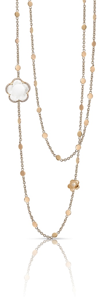 Bon Ton Sautoir in Pink Gold with MIlky Quartz and Diamonds