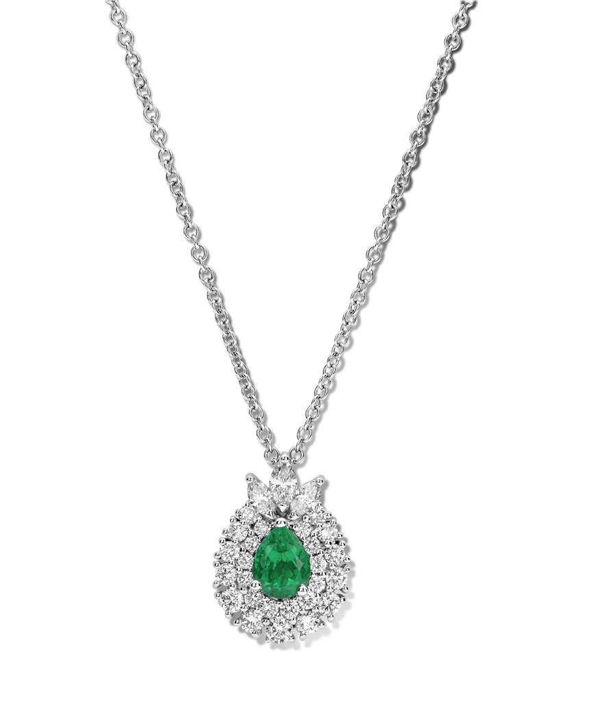 Sautoir with diamonds and emerald