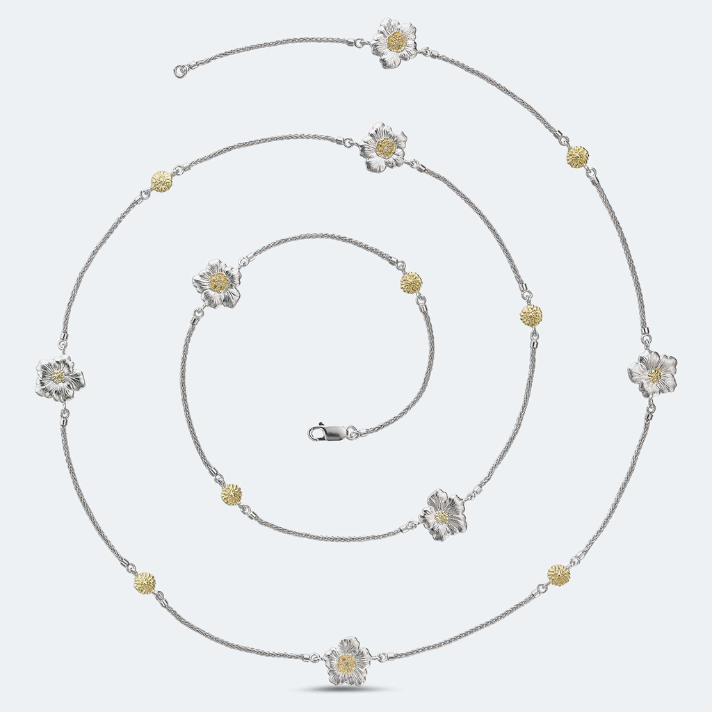 sautoir silver with gold and diamonds