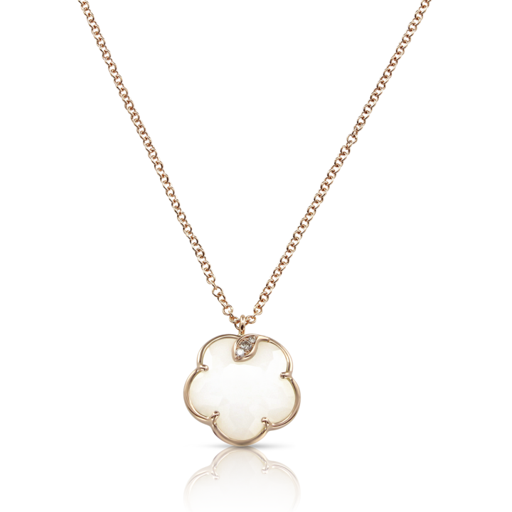 Pink gold Petit Joli necklace with white agate and white and champagne diamonds