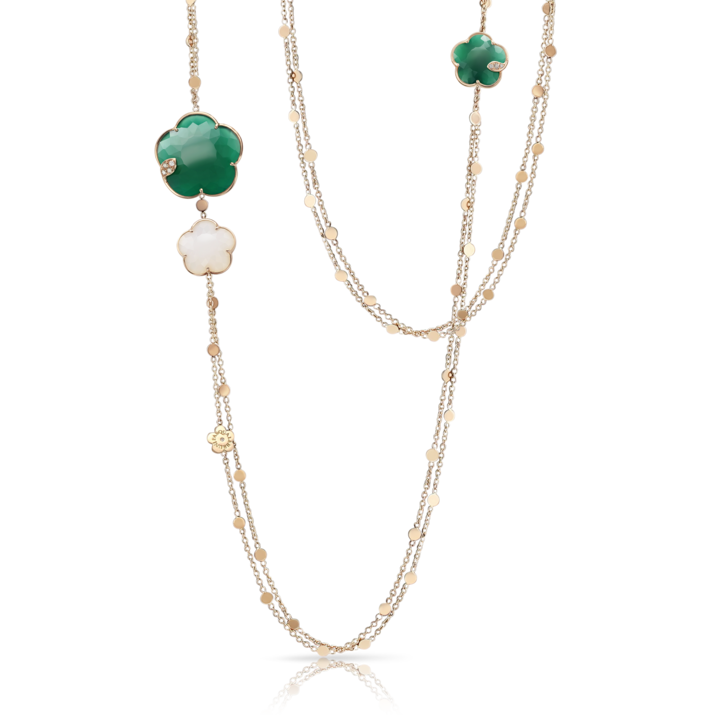 Ton Joli Sautoir in Pink Gold with White and Green Agate, White and Champagne Diamonds