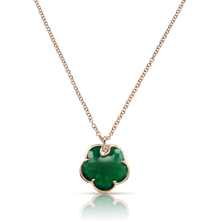 Petit Joli Necklace in Pink Gold with Green Agate & Diamonds