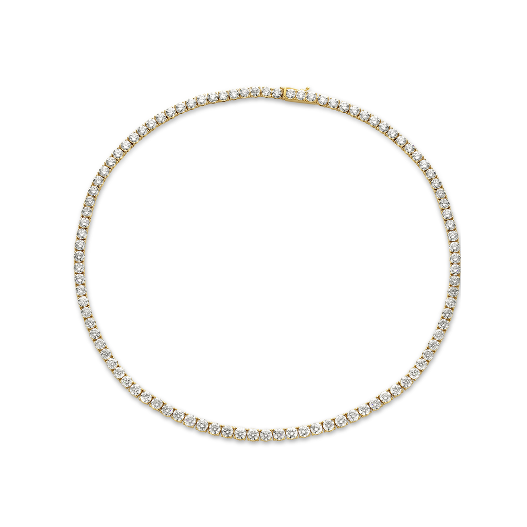Yellow gold tennisnecklace with diamonds
