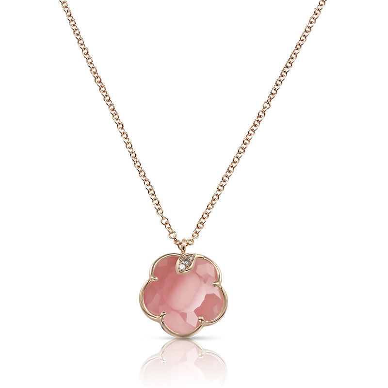 Petit Joli Necklace in Pink Gold with Pink Chalcedony, White and Champagne Diamonds