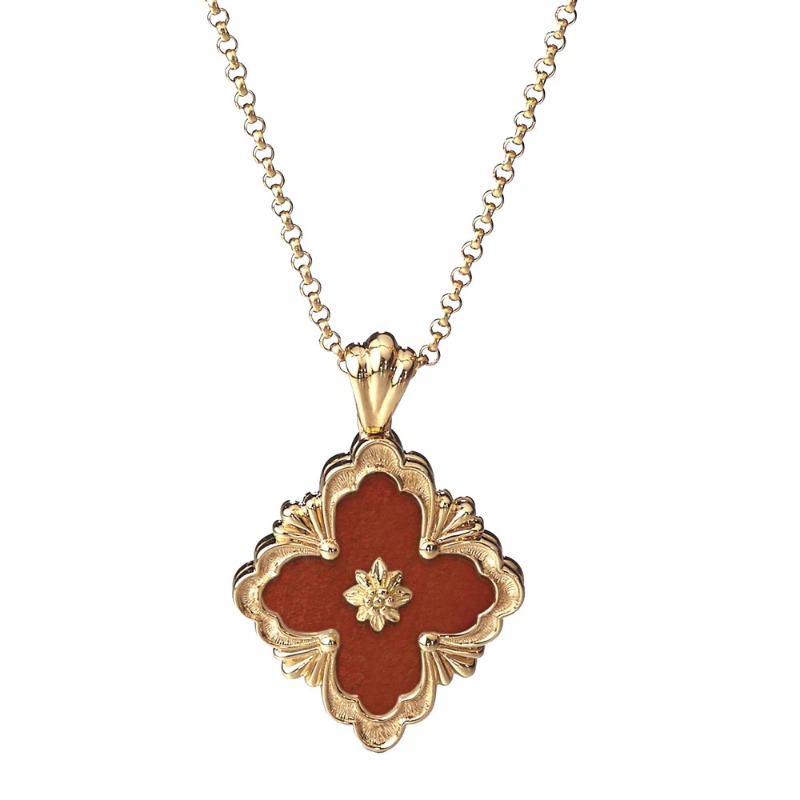 Red Opera Tulle Pendant in Yellow Gold