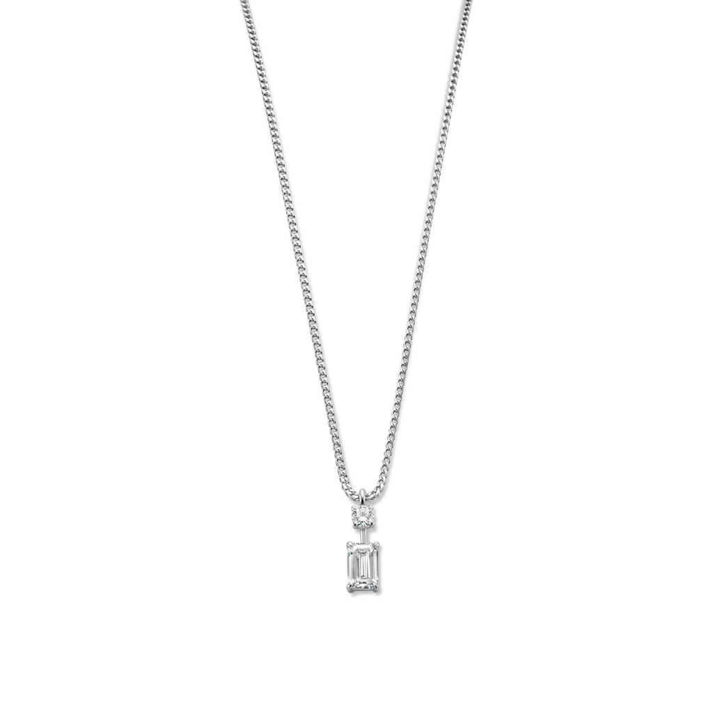 White gold Pendant set with emerald and brilliant  cut diamond