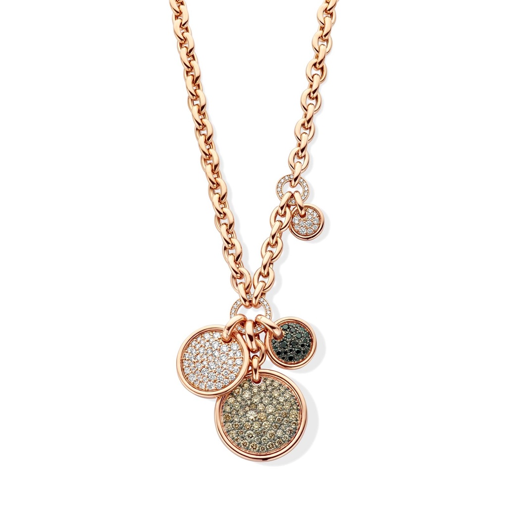 Chaine Pink Gold with 4 Pendants set with White and Black and cognac Diamonds