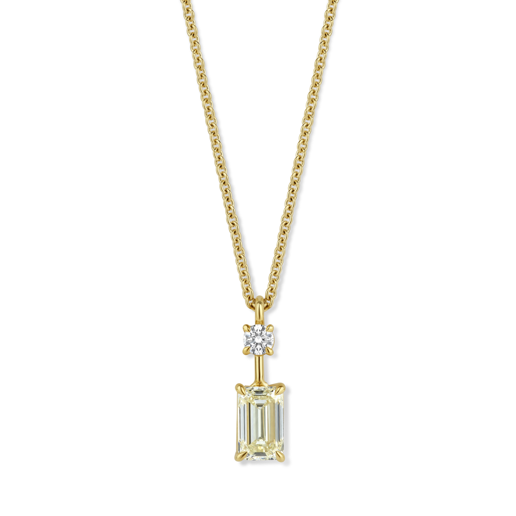 Pendant in Pink Gold with emerald cut and one brillant Diamond
