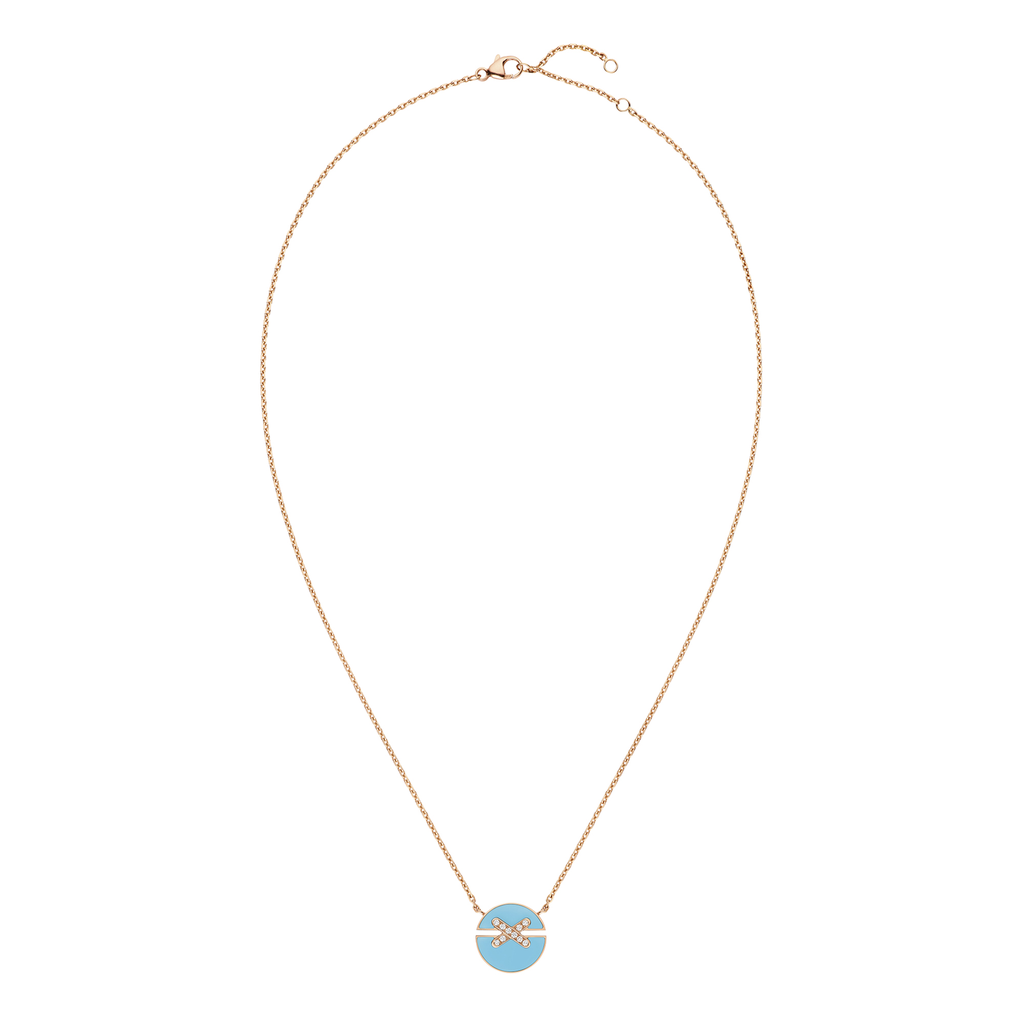 Small Pendant in Pink Gold and Turquoise with Diamonds