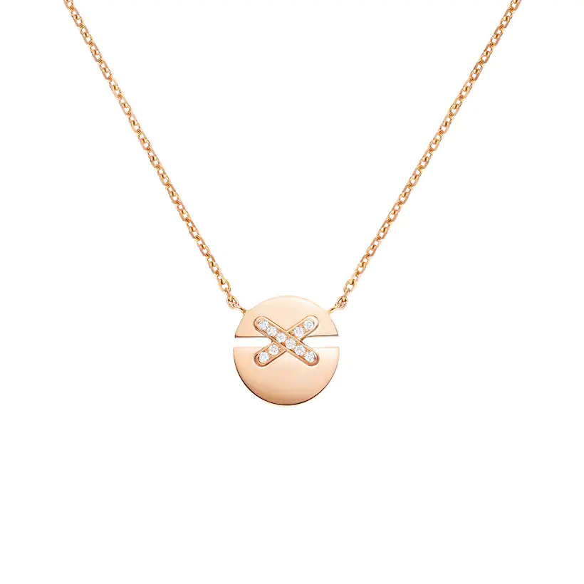 Jeux de Liens Harmony small model pendant in pink gold, set with brilliant-cut diamonds.