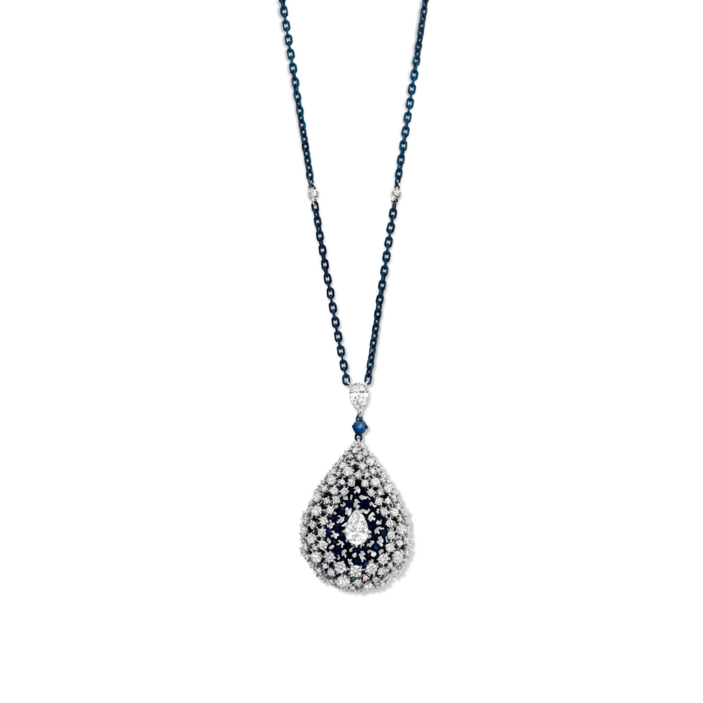 Whitegold necklace with diamonds and saphires