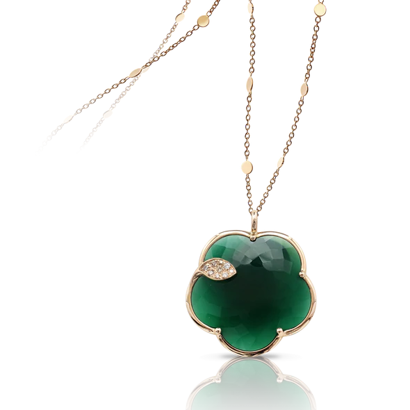 Ton Joli Necklace in Pink Gold with Green Agate, White and Champagne Diamonds