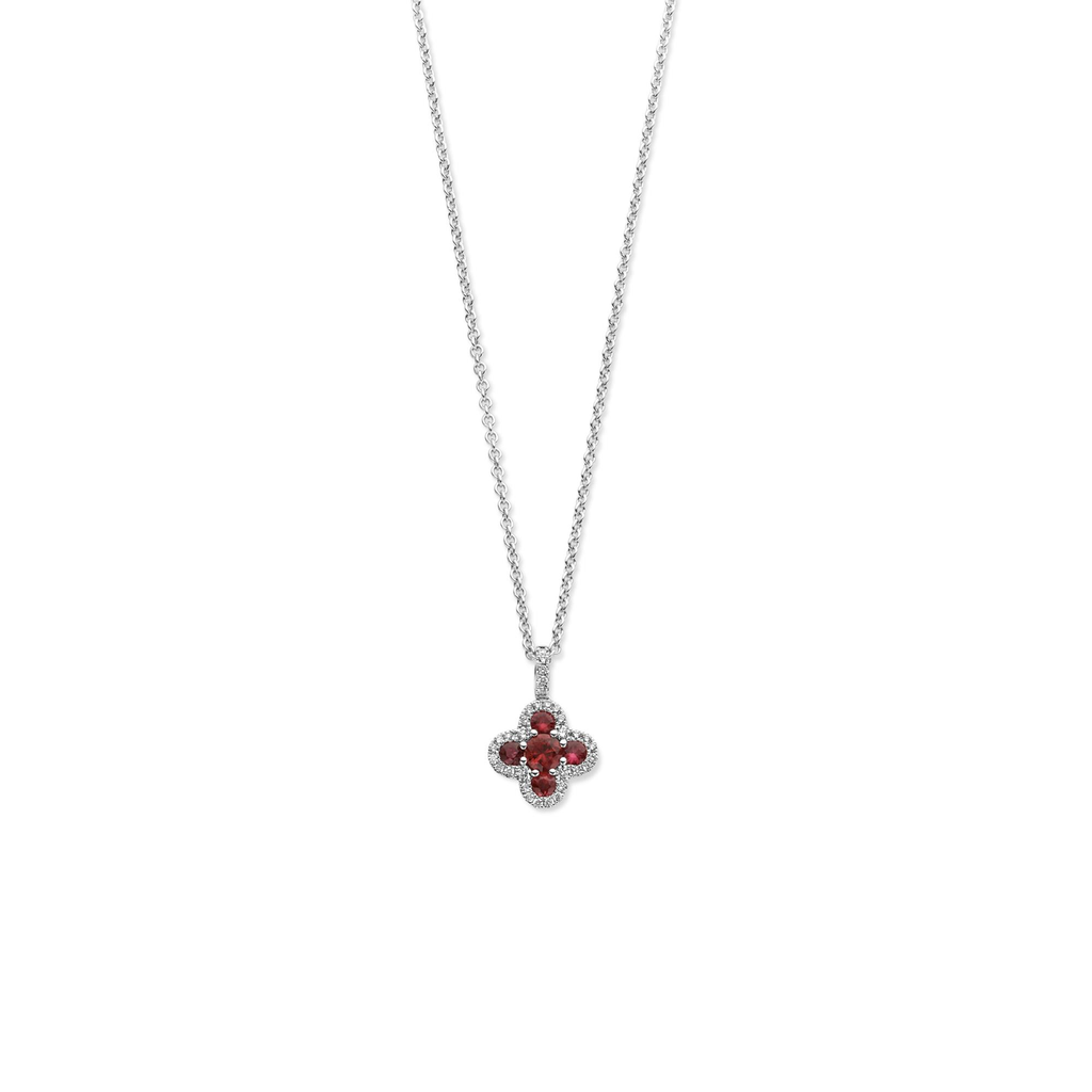 Necklace in White Gold with pendant with Diamond and Rubies
