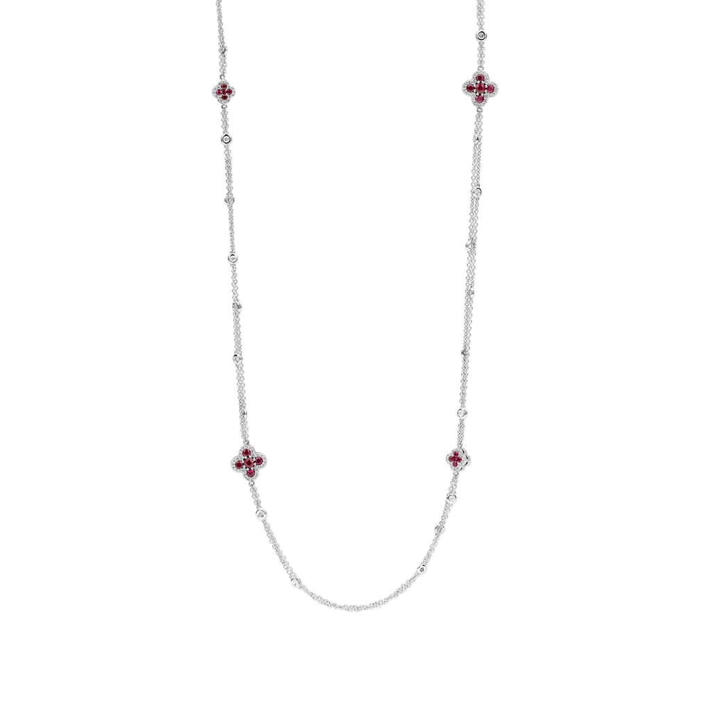 Sautoir in White Gold with Diamonds & Rubies