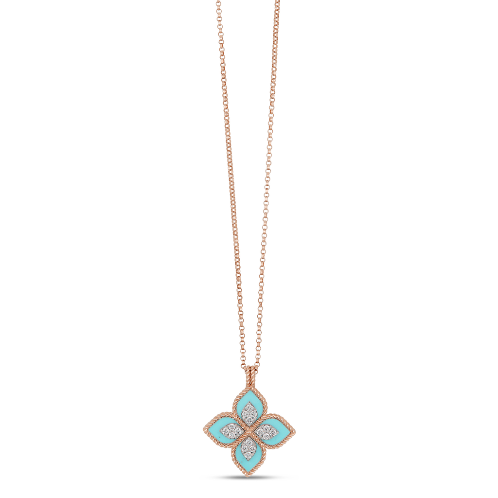 Princess Flower Pendant with Diamonds & Turquoise