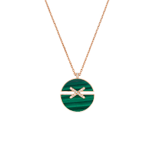 Jeux de Liens Harmony large model pendant in rose gold, set with malachite and brilliant-cut diamonds.