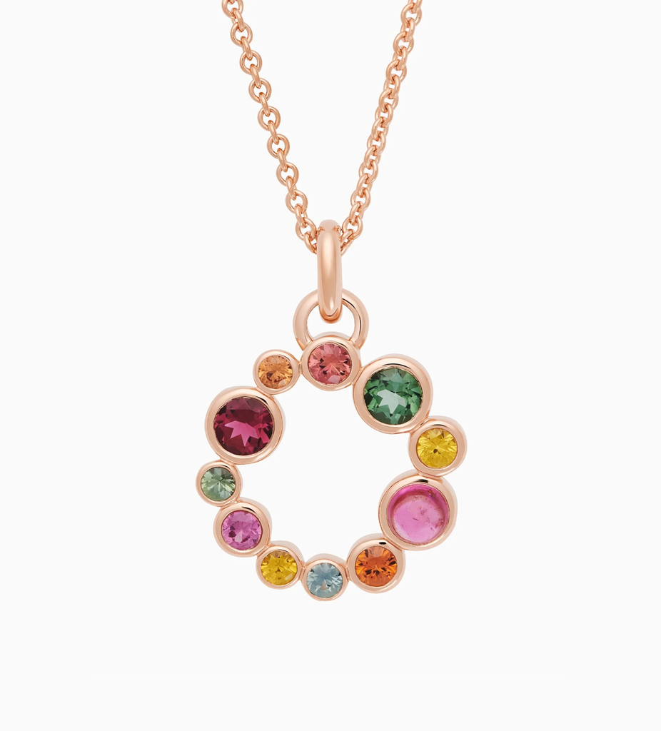 Confetti Pendant in Pink Gold with Mix of Sapphire and Tourmaline