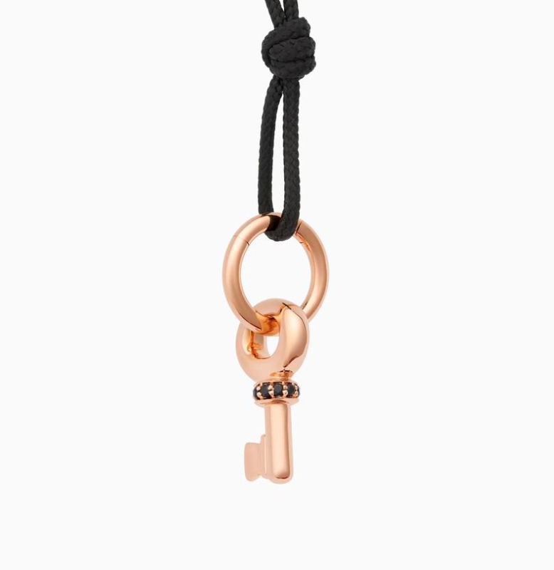 Pink gold Key pendant with black sapphire