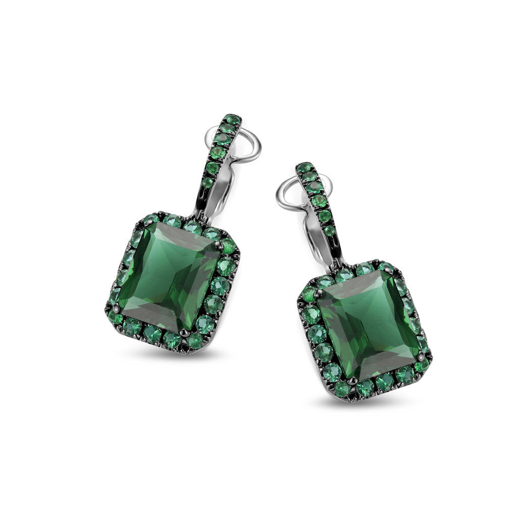Earrings emerald + green quartz