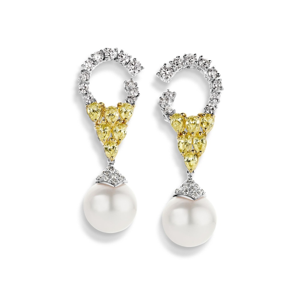 Earrings with pearl, brilliant and pear