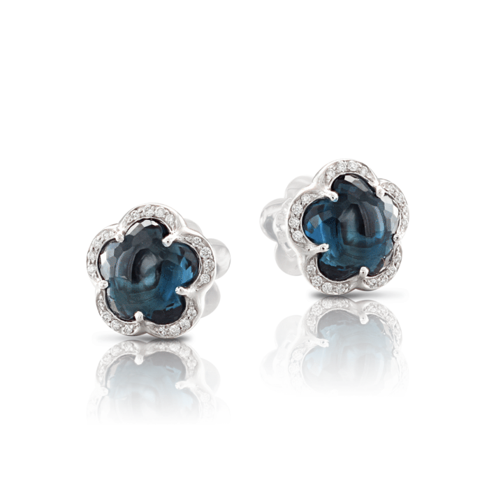 Je T'Aime Stud Earrings in White Gold with London Blue Topaz and Diamonds