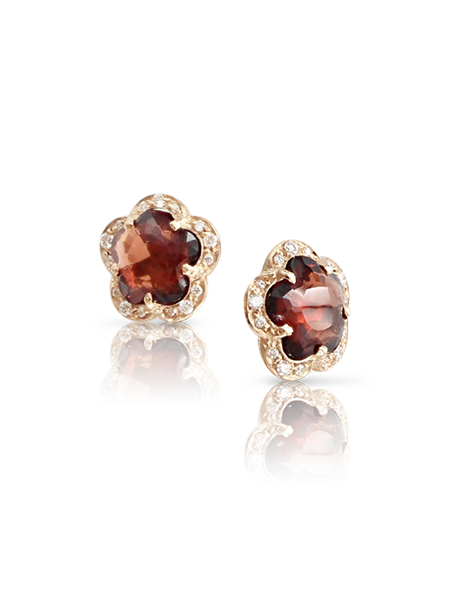 Figlia dei Fiori Stud Earrings in Pink Gold with Red Garnet and White Diamonds