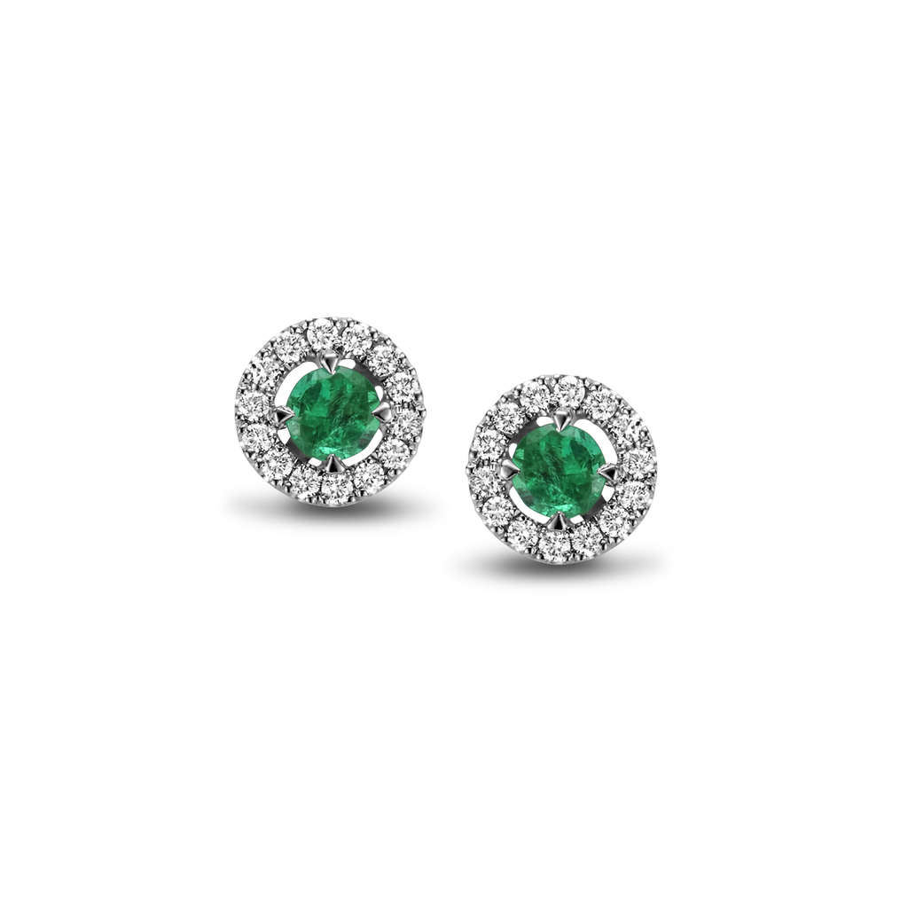 Emerald stud earrings with diamonds