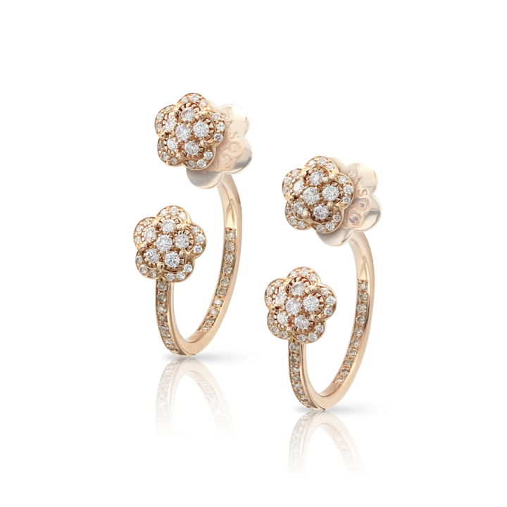 Figlia dei Fiori Piercing Earrings in Pink Gold with White and Champagne Diamonds