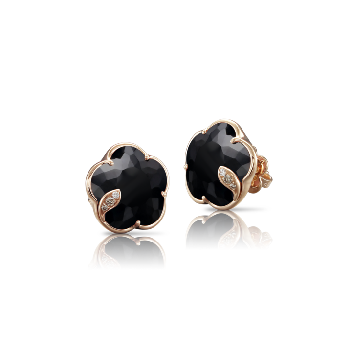 Petit Joli Stud Earrings in Pink Gold with Onyx, White and Champagne Diamonds