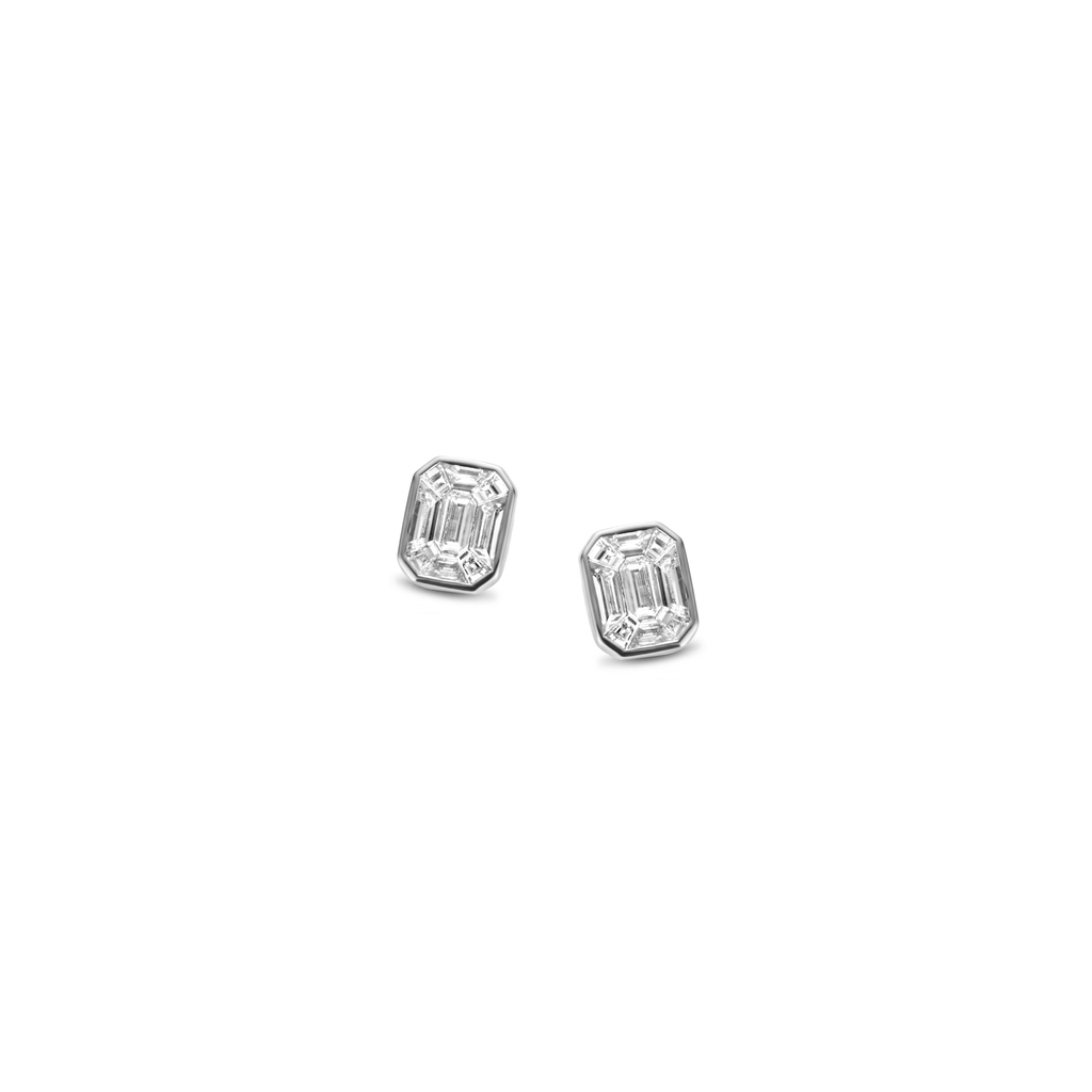 White Gold Earrings set Diamond Illusion Emerald cut