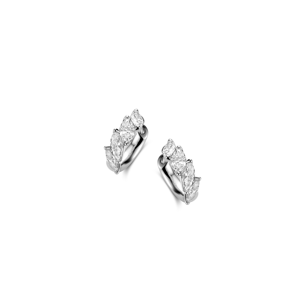 Earrings Small Creole White Gold set with Marquise Diamonds