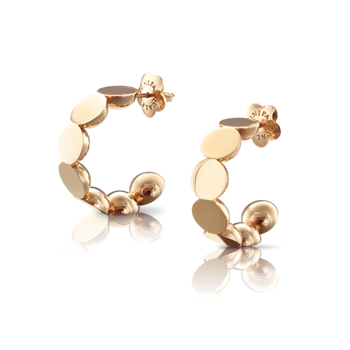 Luce Half Hoop Earrings in Pink  Gold with Diamonds.