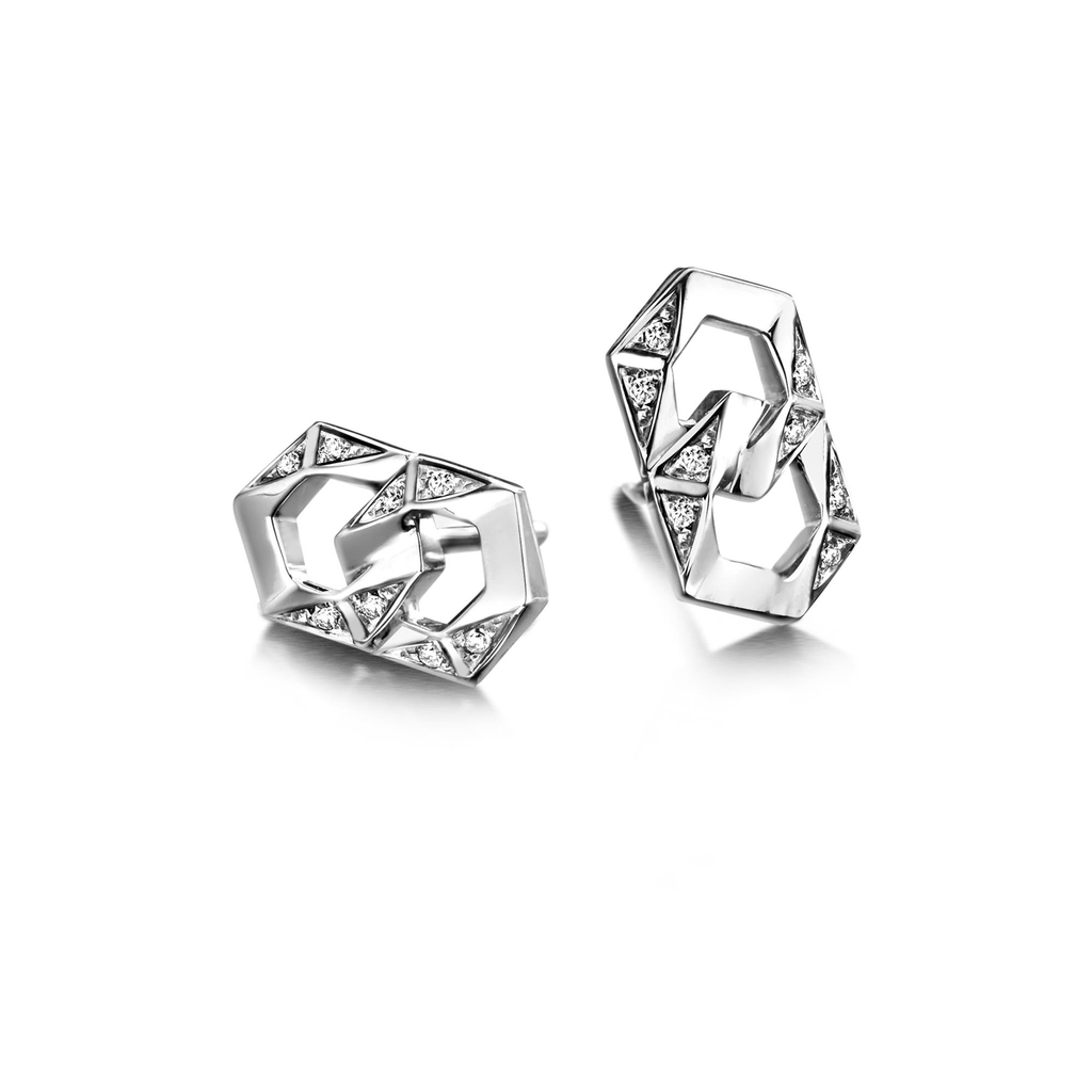 Bond Stud Earrings in White Gold