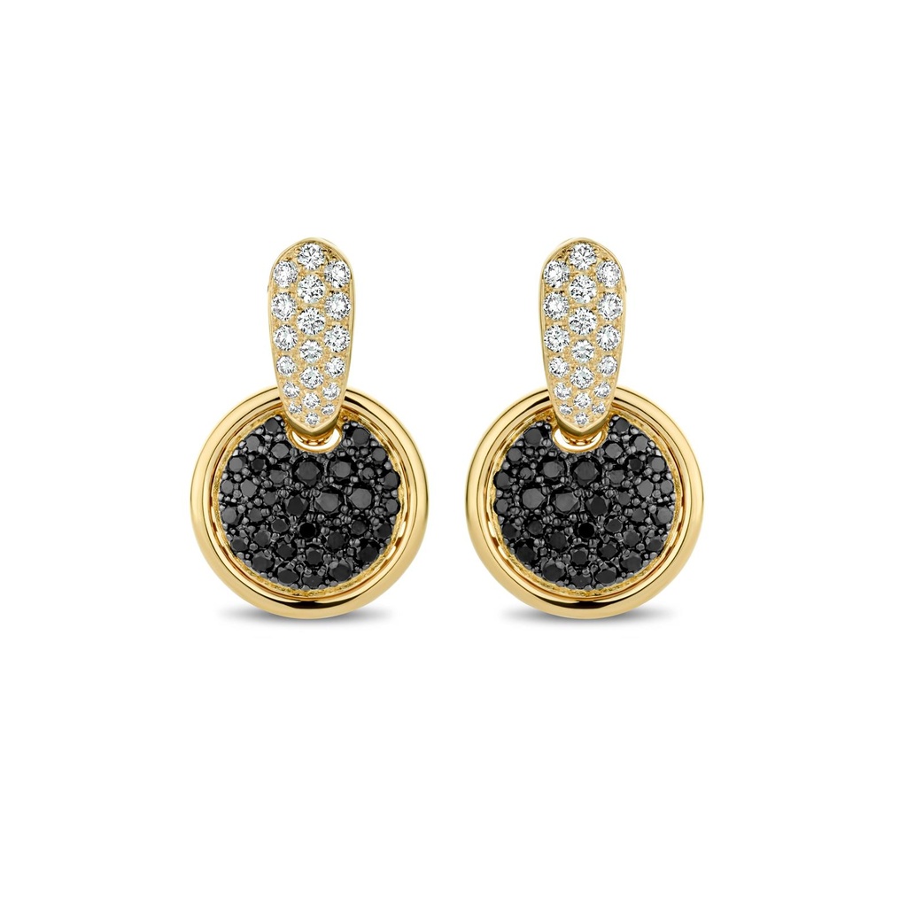 Earrings Pink Gold set with White and Black Diamonds